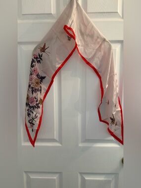 Vintage Oscar de la Renta Floral Scarf with Red Trim